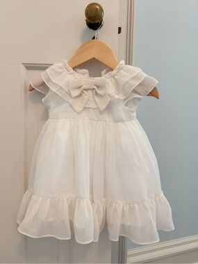 Patachou White Ruffle Bow Baby Dress 6m